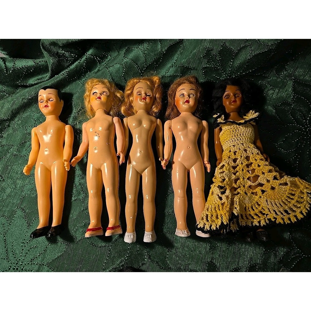 Vintage Antique Doll Lot Of 5 Reaching 7" To 7.5" Sleepy Eyes Unique Craft /0470